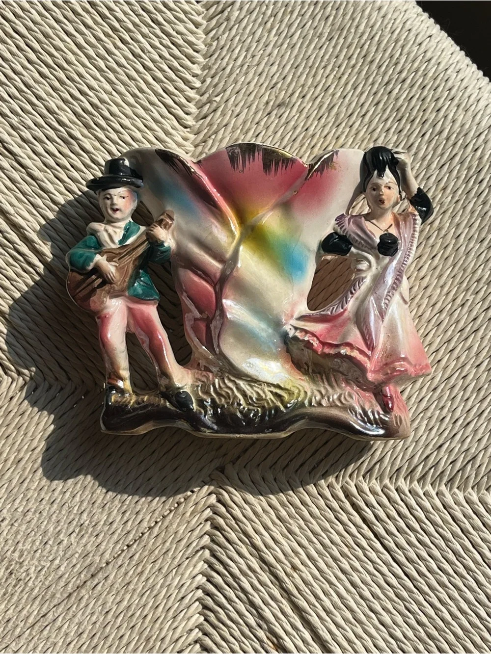 Vintage Japanese Hand painted Luster Flamenco Couple  Vase  art deco